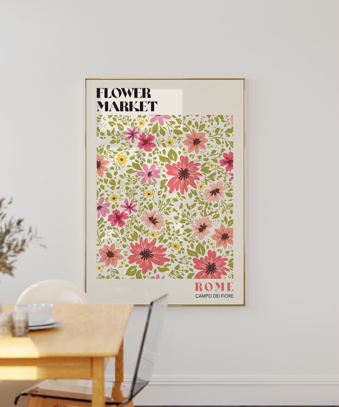 Rome Flower Market Art Print Flower Market Poster Flower Market Wall Art Pink And Green Flower Market Print Retro Flowers F129 - Image 2