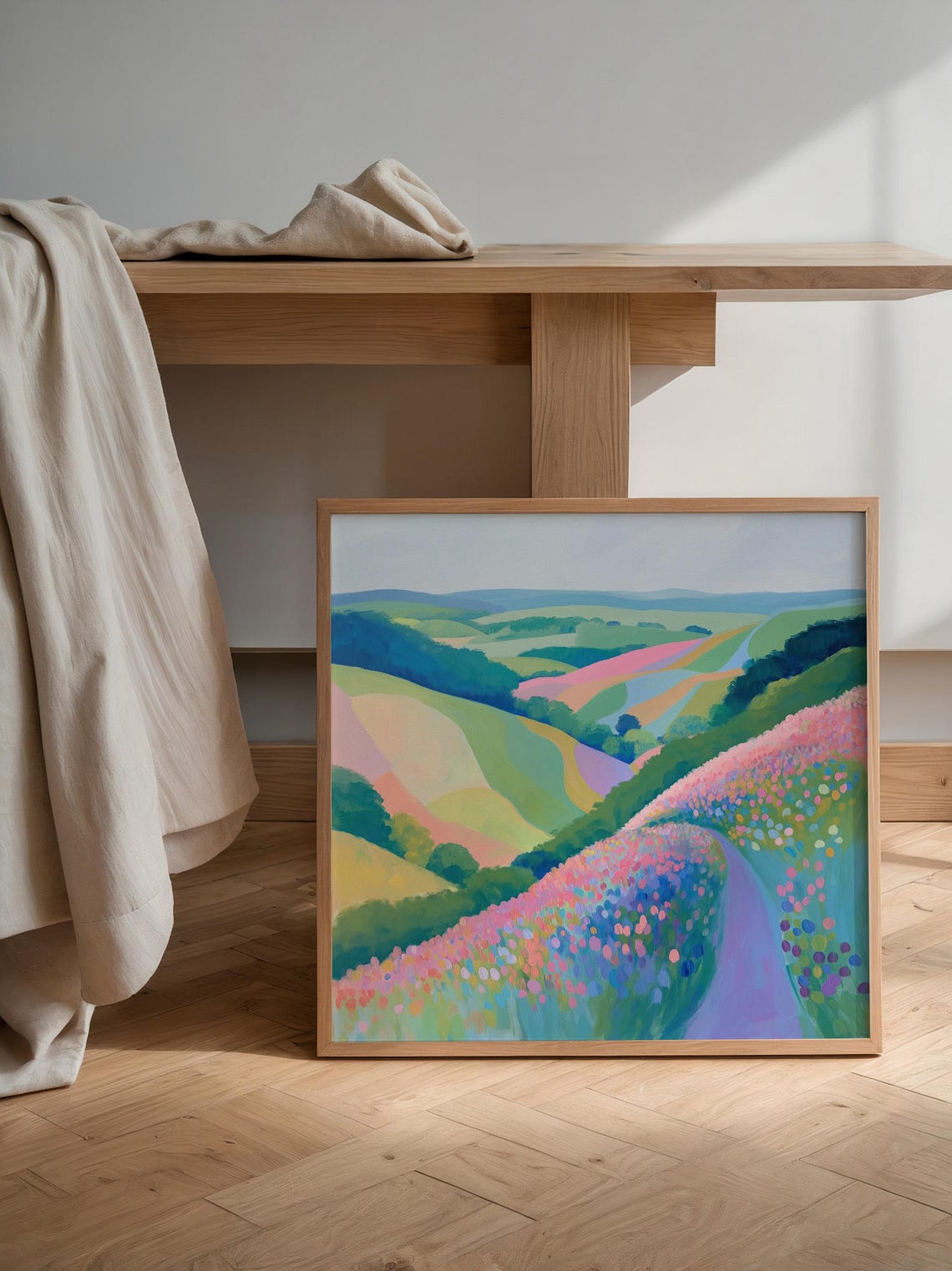 Pastel Wildflower Meadow Rolling Hills Colorful Landscape Poster - Image 3