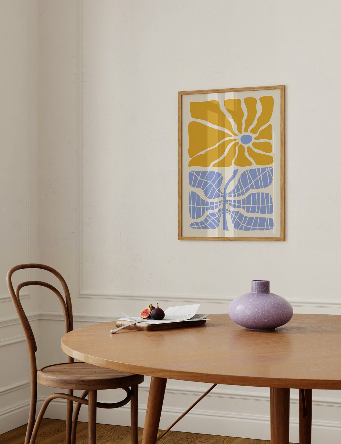 Abstract Orange Sun Flower Over Blue Leaves Botanical Art Poster - Image 2