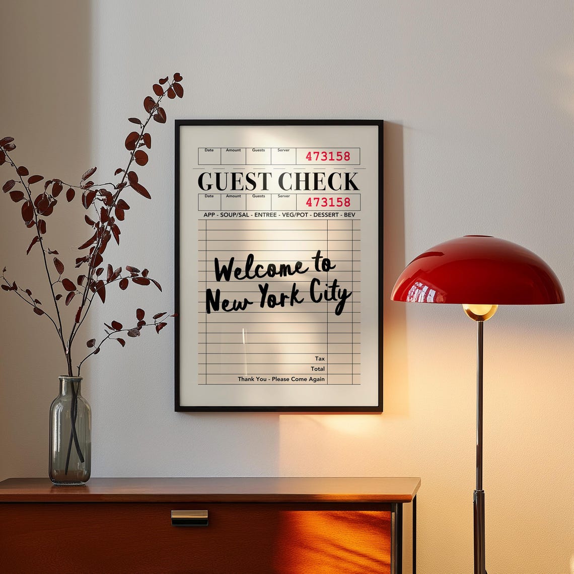 New York City Guest Check Poster Vintage Welcome To NYC Kitchen Art - Image 3