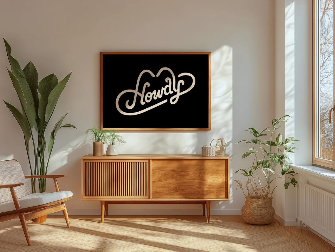 Howdy Cream Script Typography Horizontal Black Western Poster - Image 4