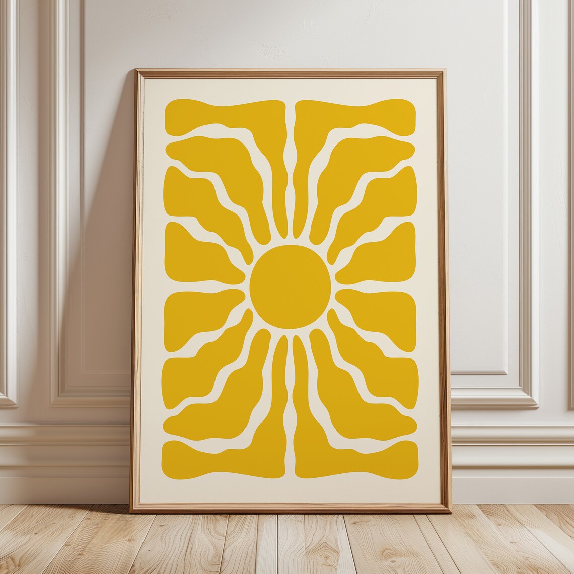 Yellow Wavy Flower Poster, Boho Botanical Art Print