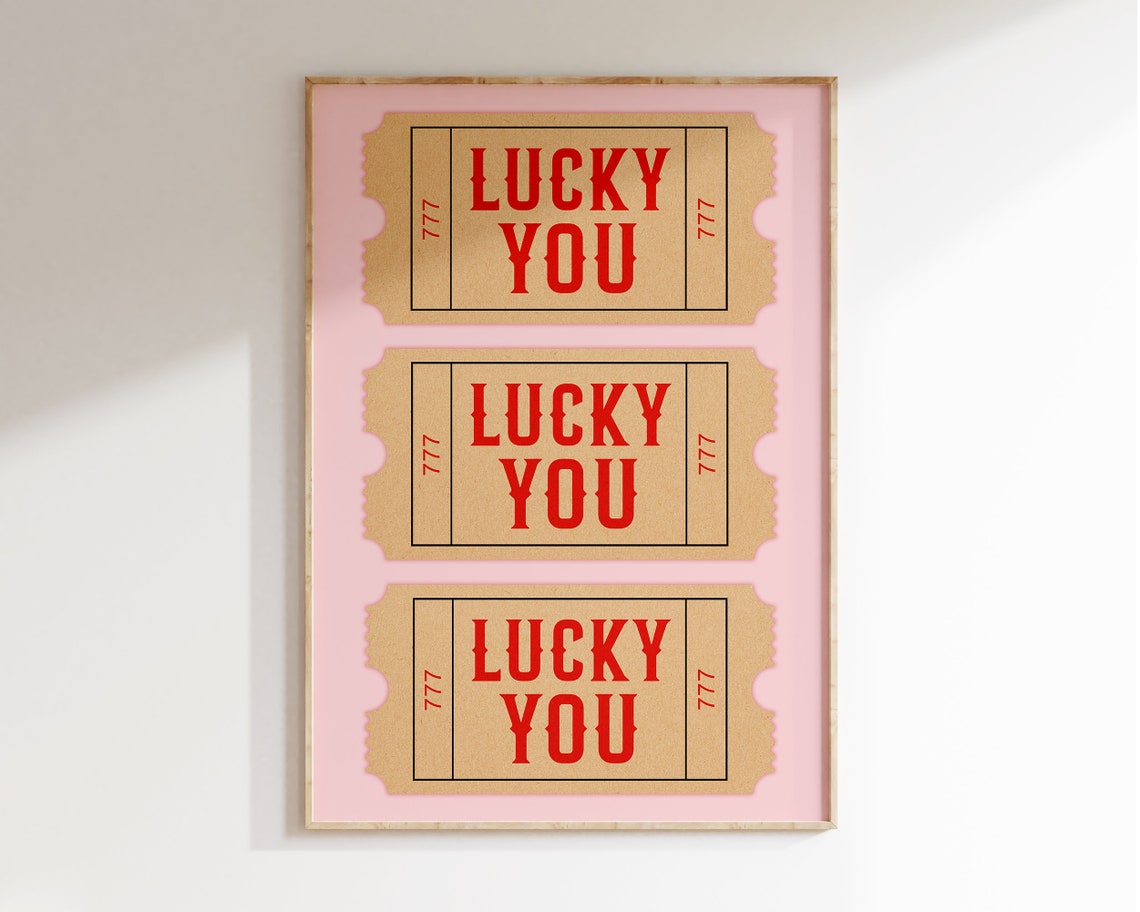 Lucky You 777 Retro Ticket Stub Pink Kraft Paper Wall Poster