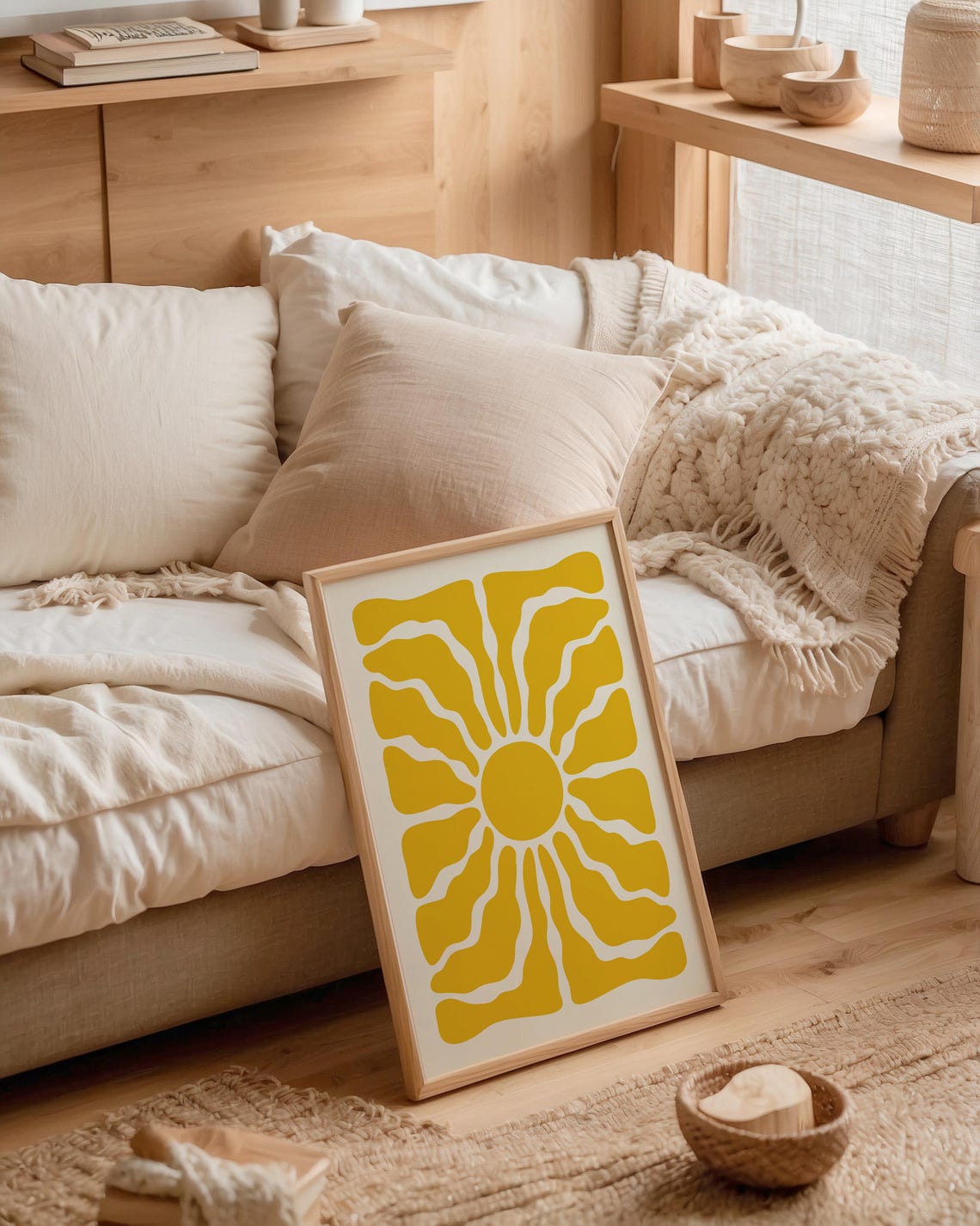 Matisse Style Yellow Sun Wavy Sunshine Rays Modern Abstract Print - Image 4