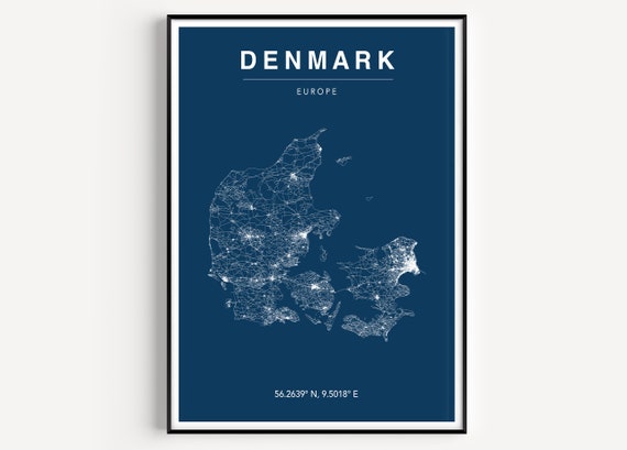 Denmark Map Poster, Colour Choice Travel Poster