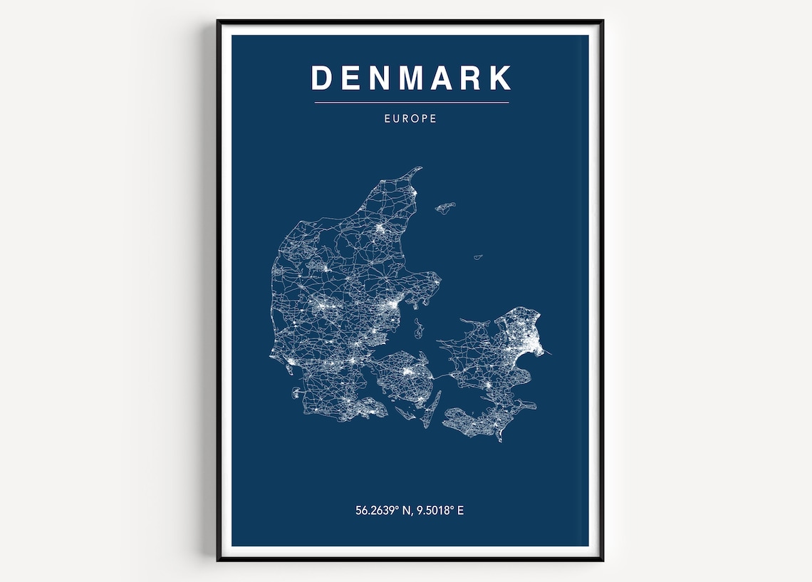 Denmark Map Poster, Colour Choice Travel Poster