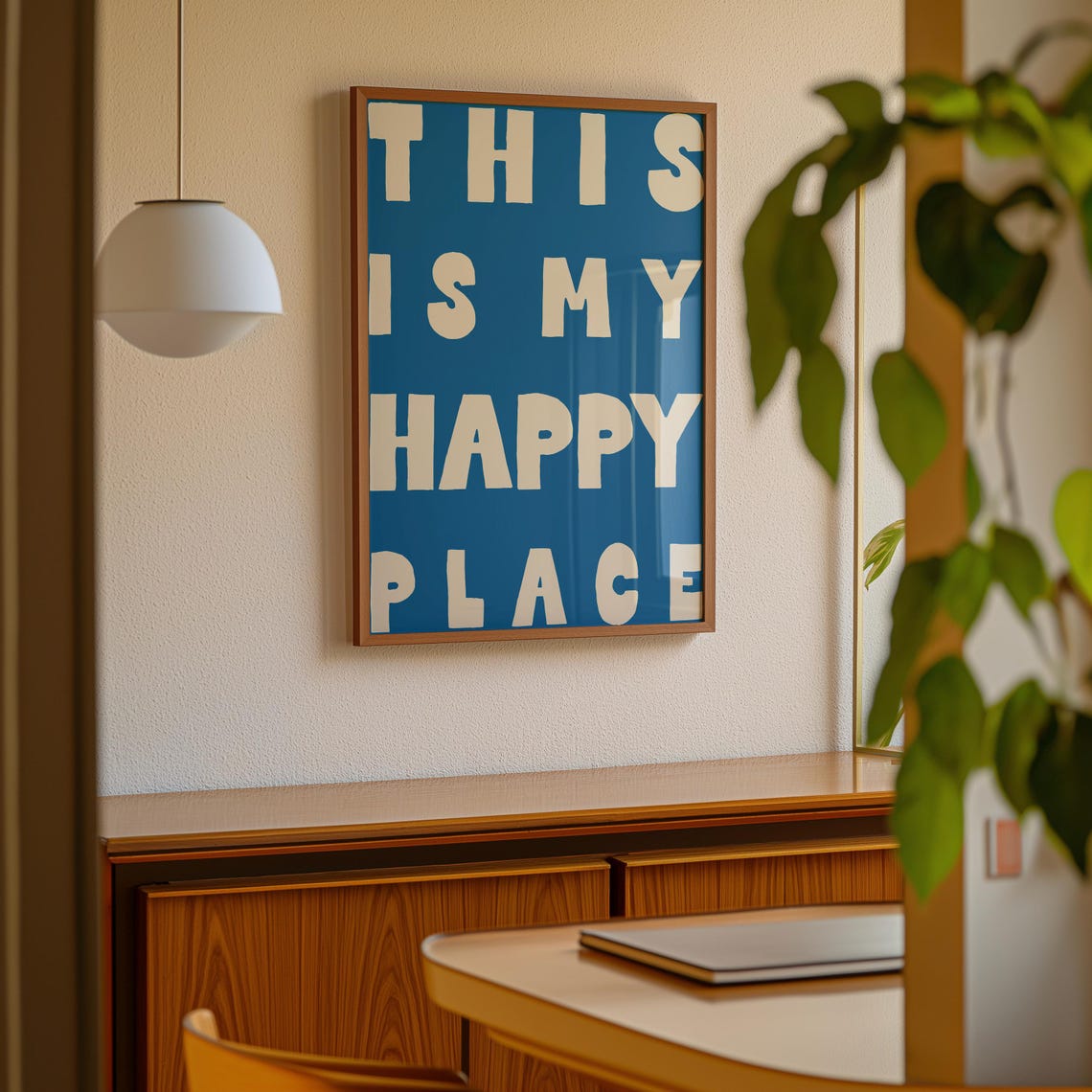 This Is My Happy Place Poster Blue Retro Typography Quote Wall Design - Image 2