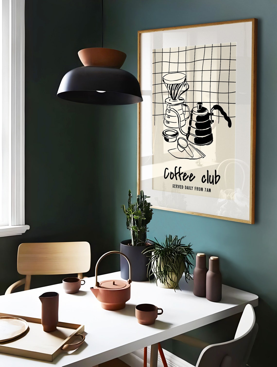 Coffee Club Pour Over Morning Brew Minimal Line Art Kitchen Poster - Image 3
