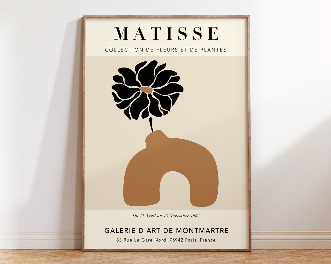 Matisse Black Flower Vase 1962 Montmartre Gallery Minimal Botanical Poster