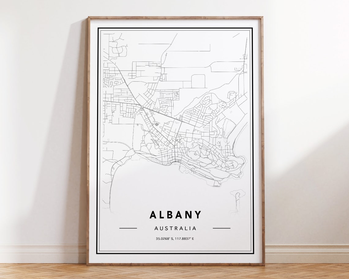Albany Australia Black White Line City Map Minimalist Poster
