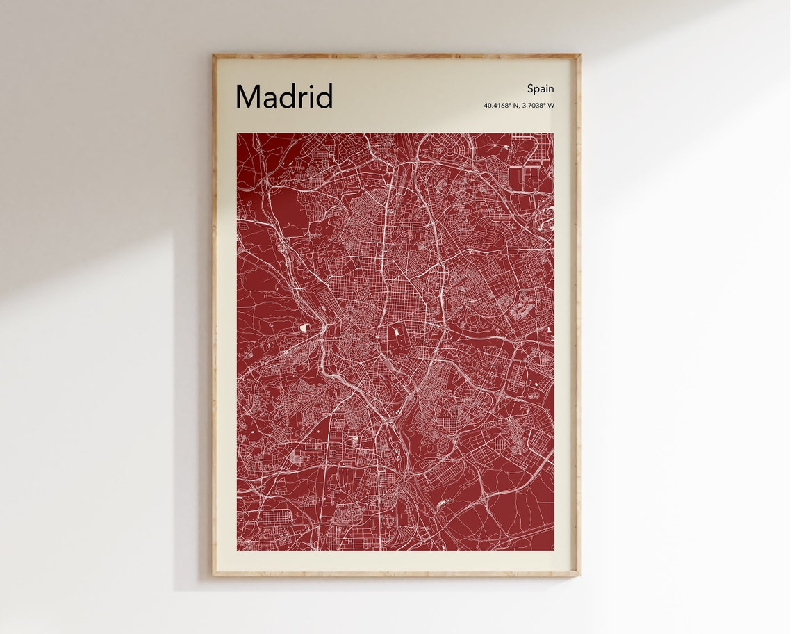 Madrid Spain Bold Red Minimalist City Street Map Decor Poster