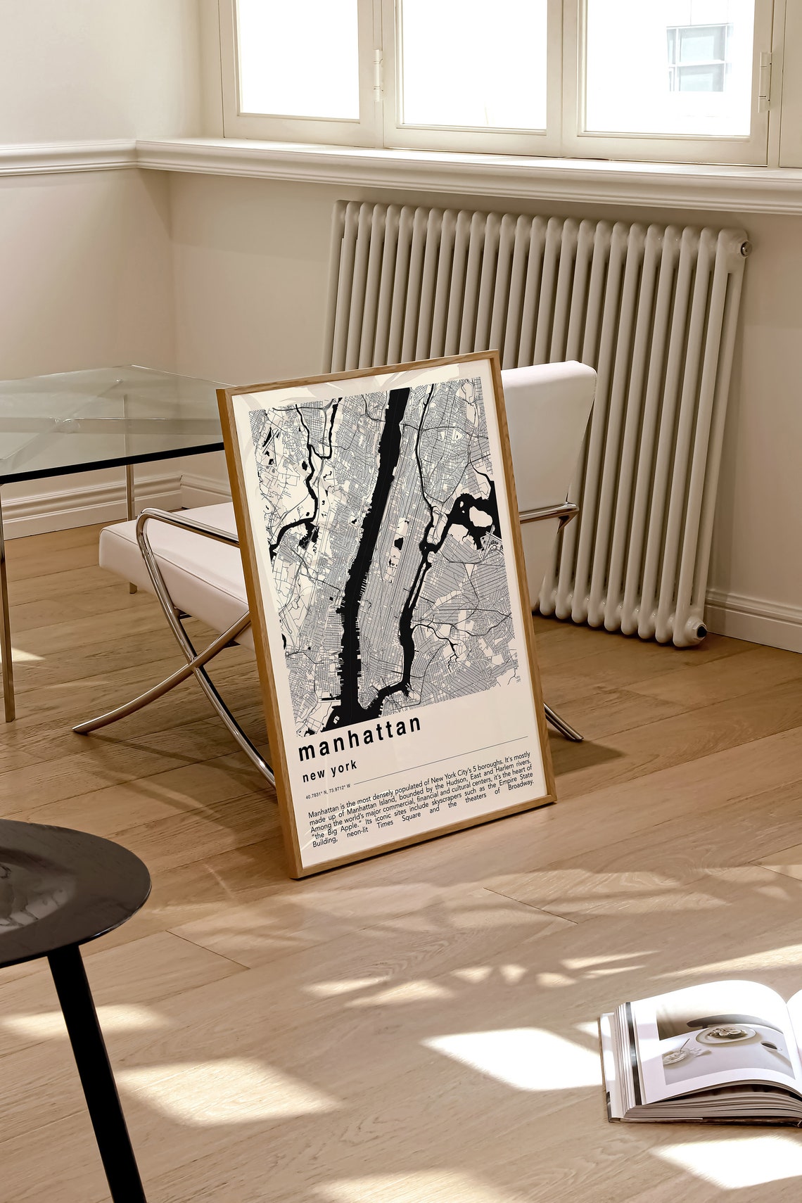 Manhattan New York Black Cream Minimalist Island Street Map Poster - Image 3