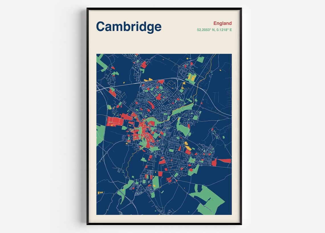 Cambridge Map Art Print, Custom Map Design
