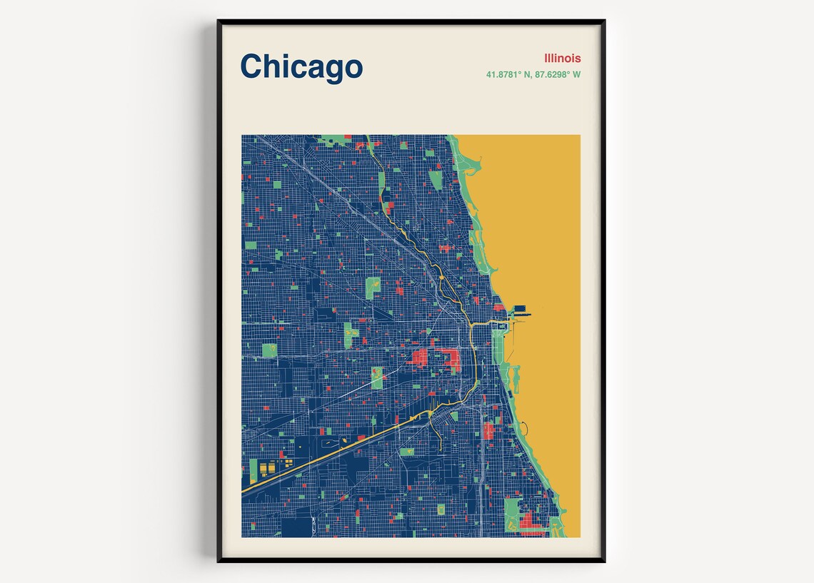 Chicago Map Print, Color City Map Poster
