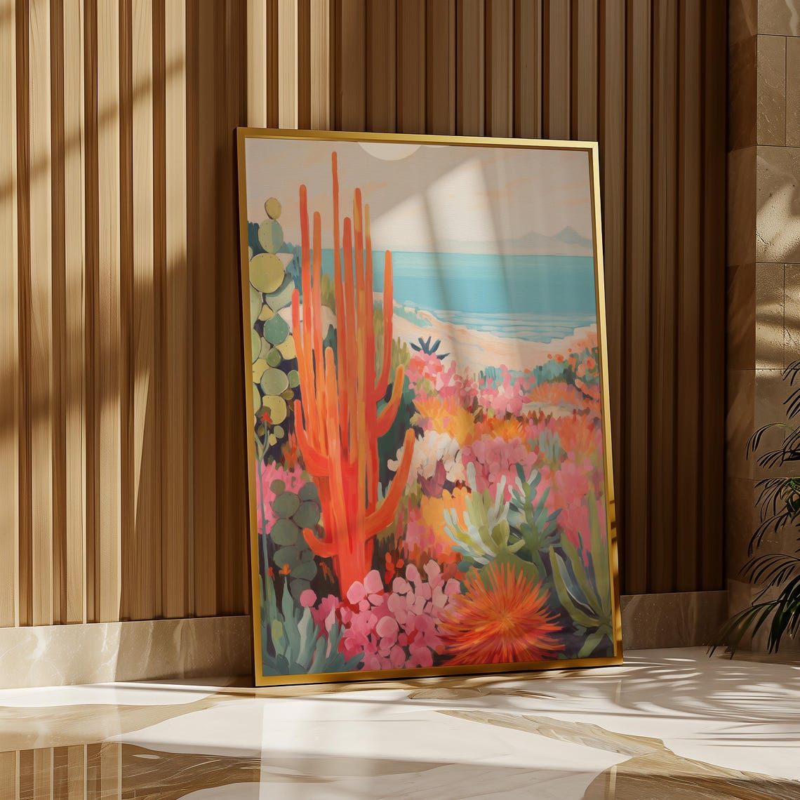 Maximalist Cactus Coastal Garden Vibrant Desert Ocean Art Poster - Image 4