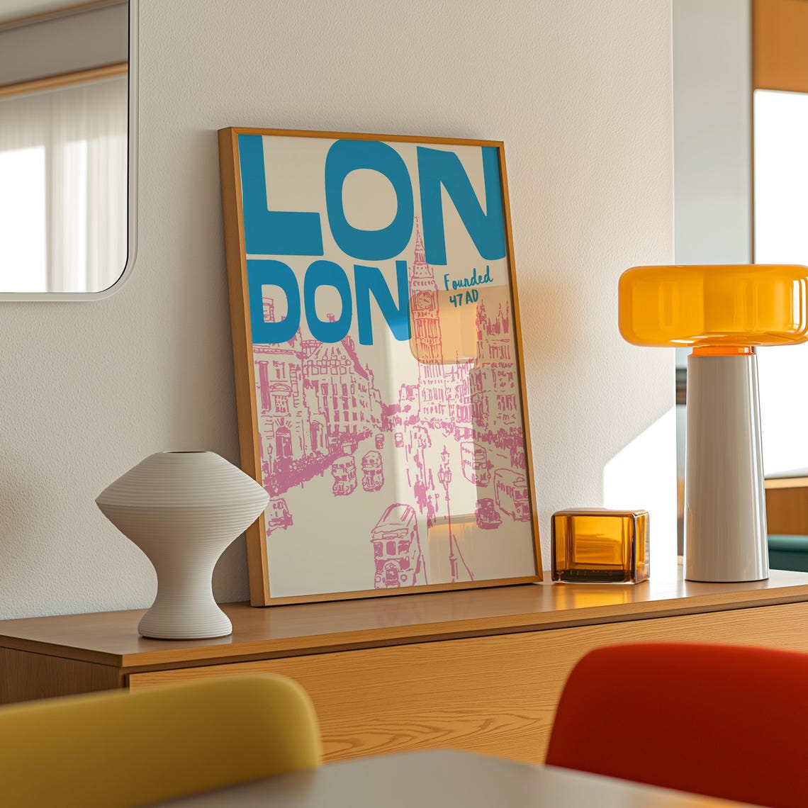 London Travel Poster Retro London Print Mid Century Travel Print Pink London Wall Art Trendy London Prints Retro Travel Print Tr206 - Image 2