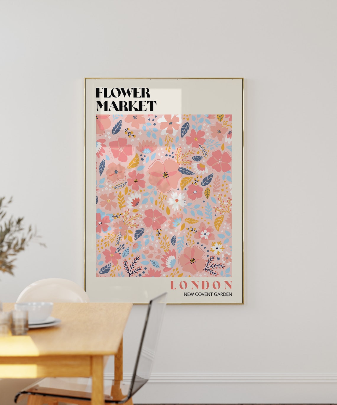Pastel Pink Flower Market Print London Flower Market Poster Floral Art Poster Retro 70s Flower Market Boho Flower Market Print F111 - Image 2