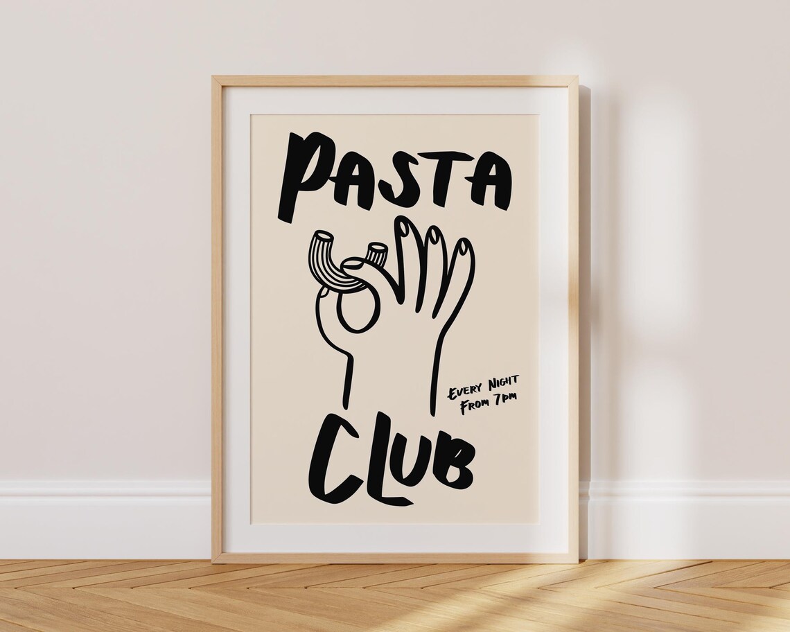 Retro Pasta Club Poster, Mid-Century Kitchen Art Print - Image 3