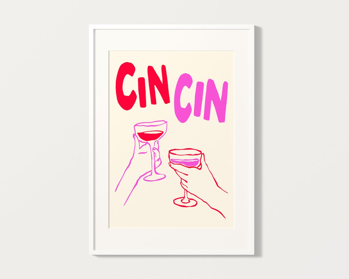 Cin Cin Pink and Red Wine Glasses Toast Cheerful Party Poster