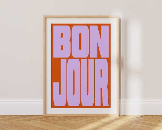 Bonjour Typography Retro Poster Maximalist Wall Art Retro Gallery Wall Preppy Aesthetic Bold Typography Prints French Poster T050