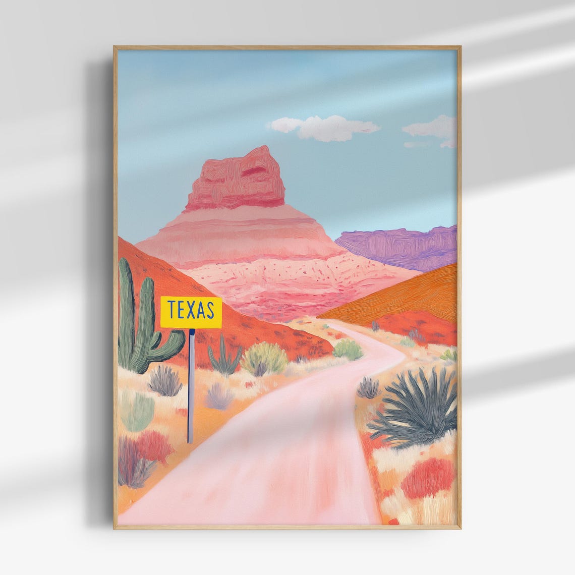 Texas Desert Road Sign Cactus Pink Mesa Landscape Travel Poster - Image 3