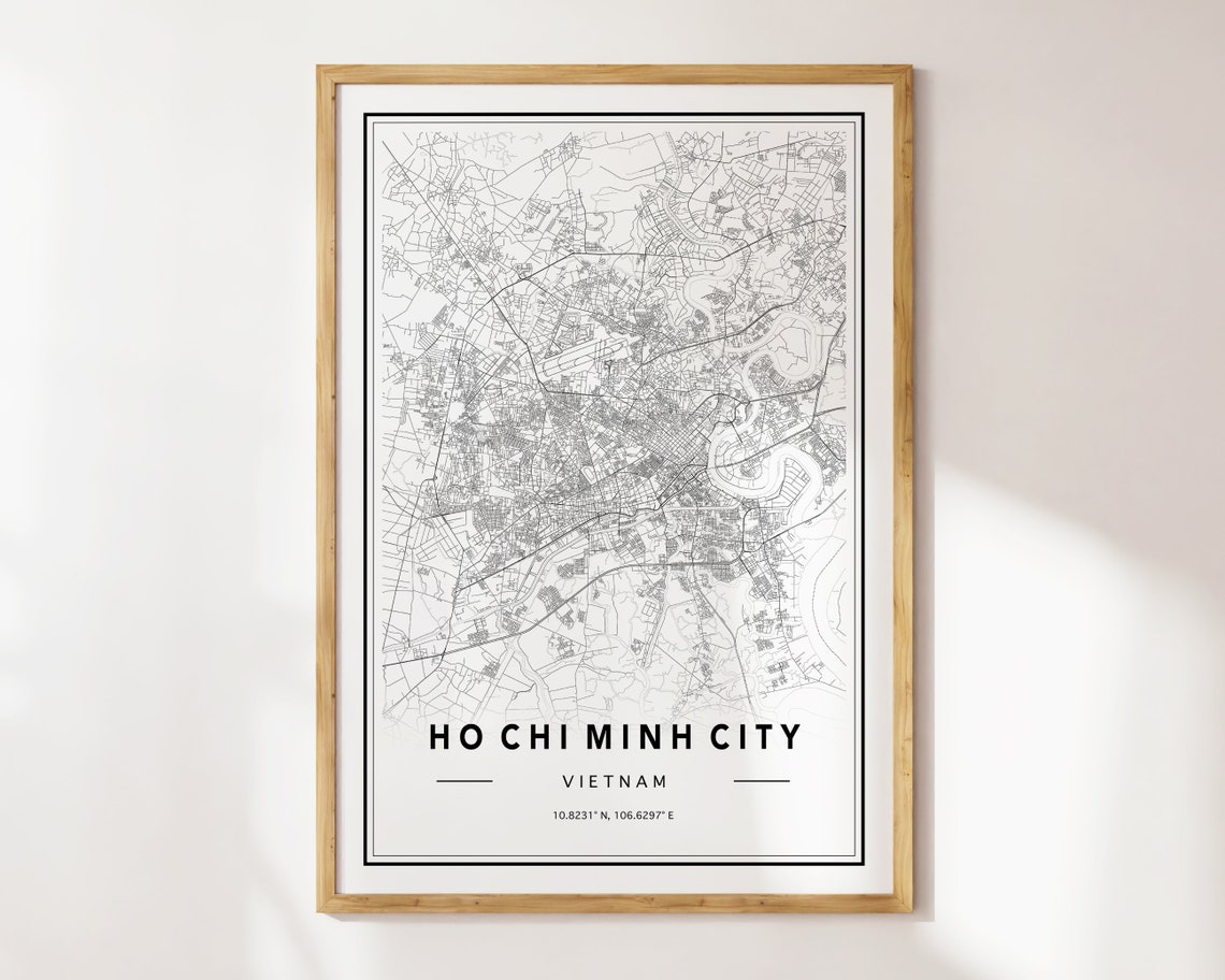 Ho Chi Minh City Vietnam Map Street Grid Line Art Travel Poster