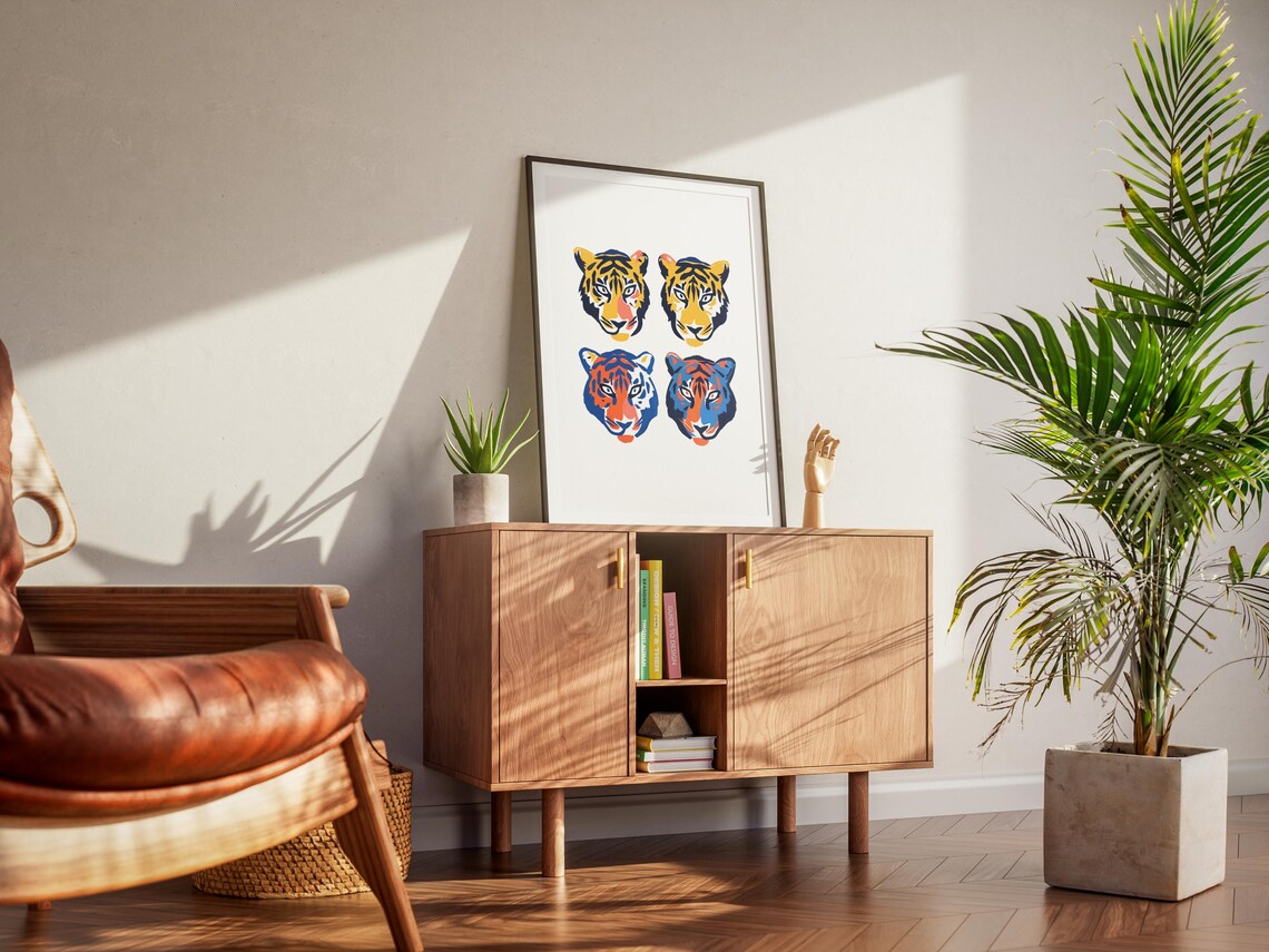 Retro Tiger Wall Art Matisse Bold Line Drawing Unique Abstract Painted Tiger Print Eclectic Modern Decor Maximalist Kitchen Feline Poster - Image 2