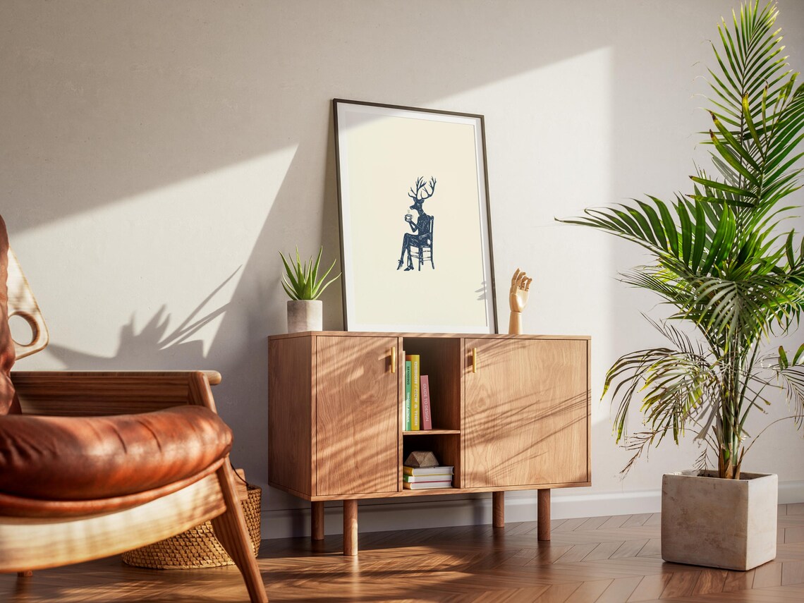 Quirky Deer Coffee Retro Kitchen Art Print - Image 2