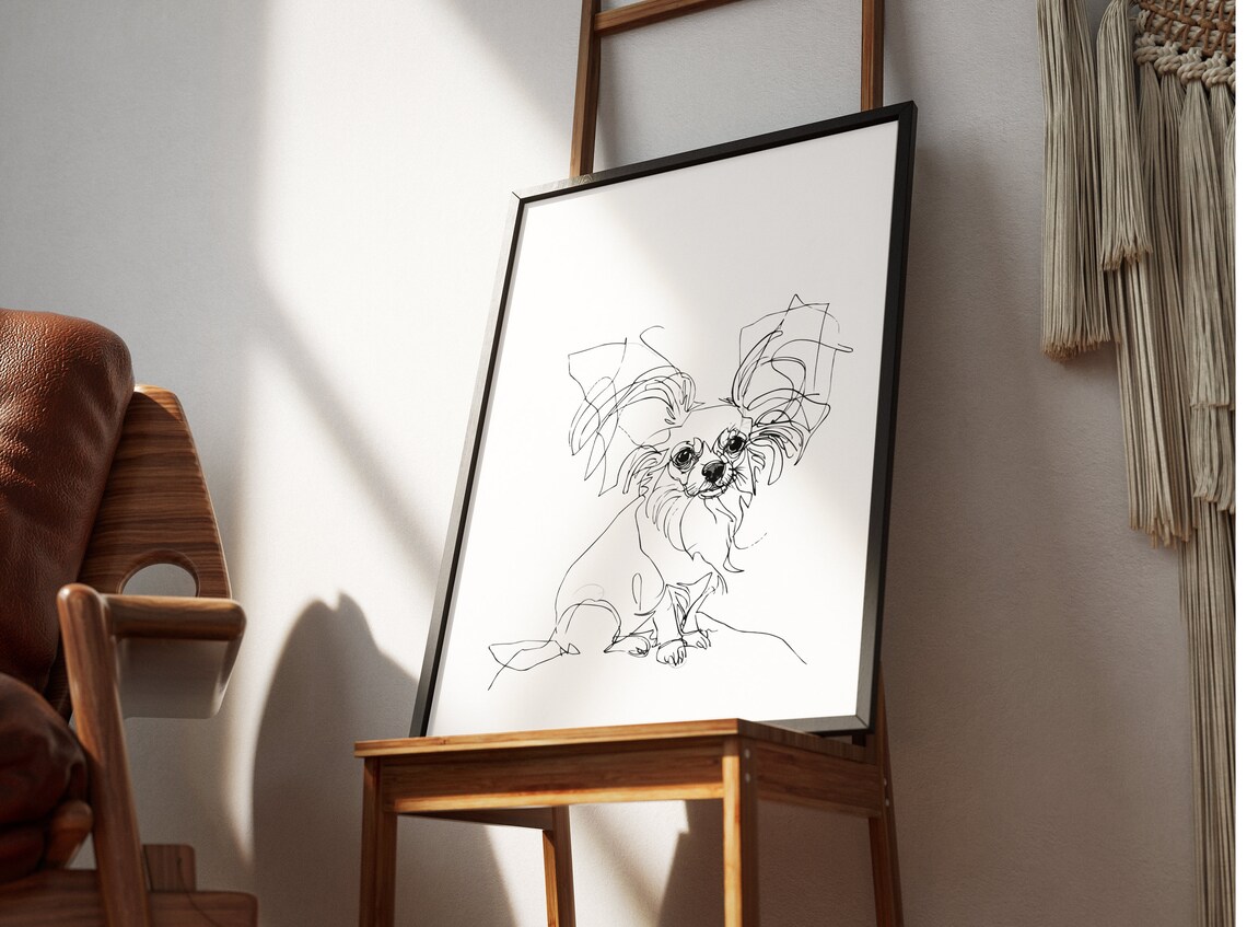 Papillon Minimalist Line Drawing, Mid-Century Art Print - Image 2