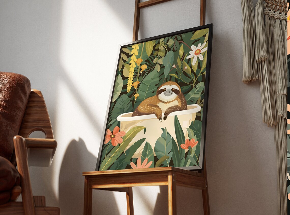 Sloth Animal Kids Room Boho Jungle Poster - Image 3