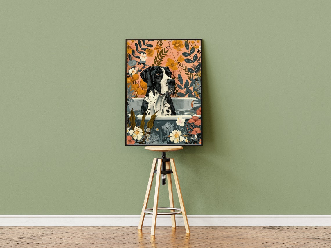 Mantle Great Dane Floral Bathtub Botanical Poster Giant Dog Decor - Image 3