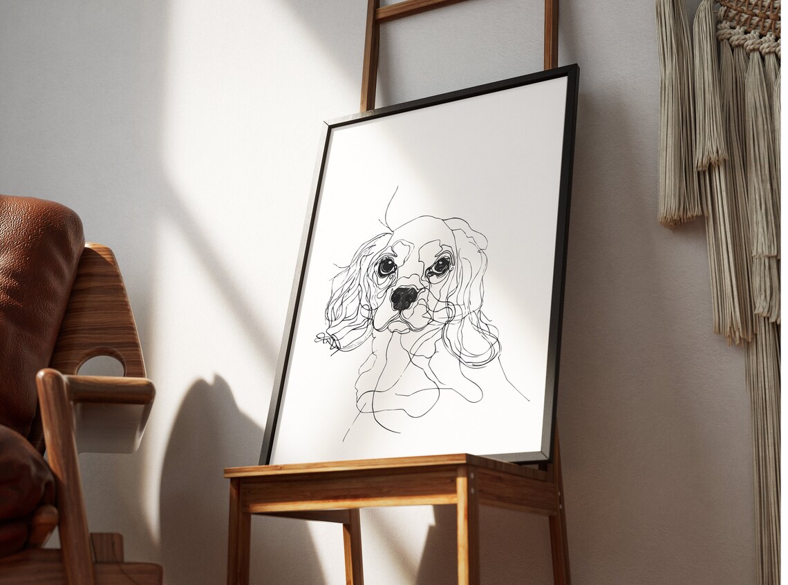 Cavalier King Charles Spaniel Minimal Line Drawing, Art Print - Image 2