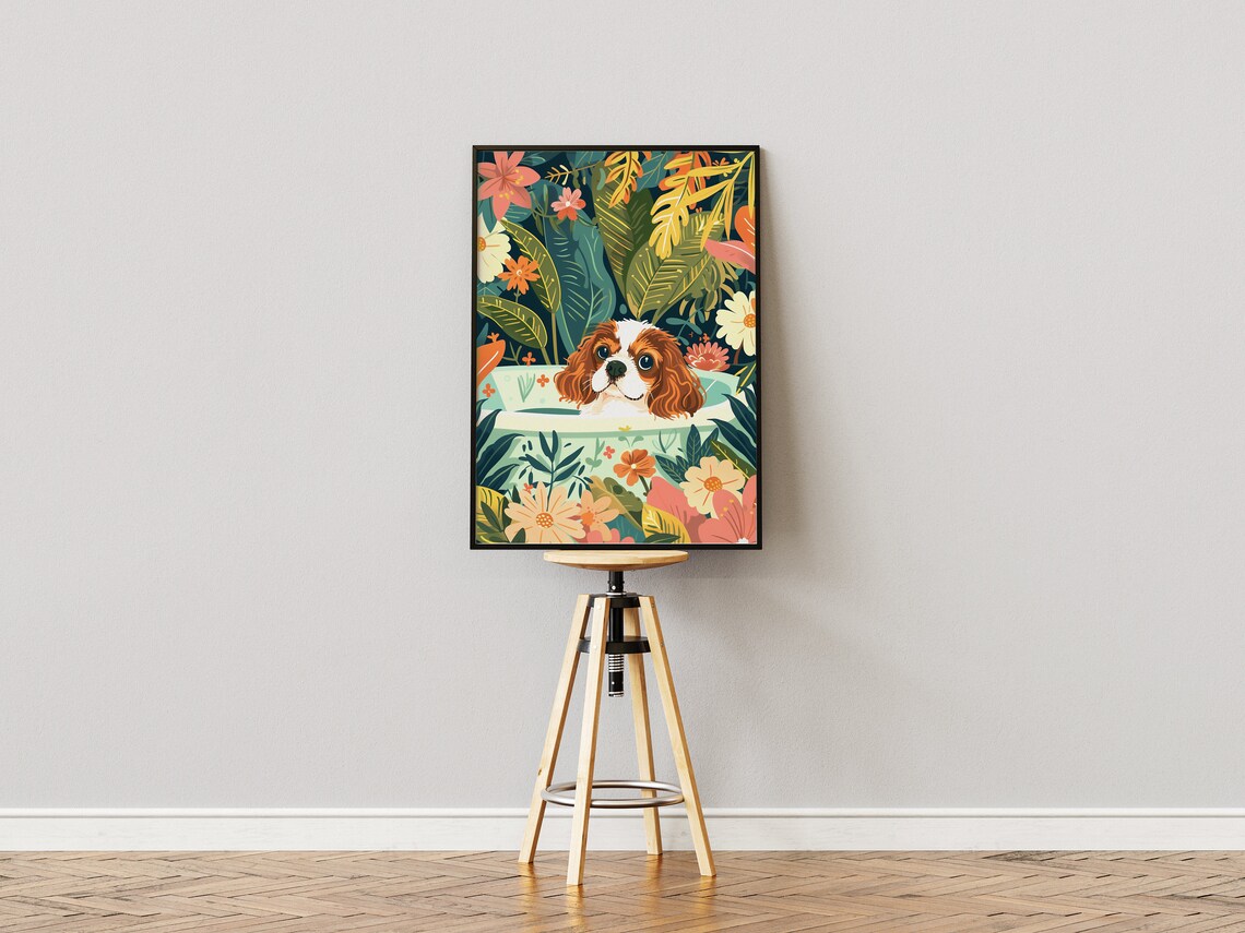 Cavalier King Charles Spaniel Jungle Bath Art Print - Image 3