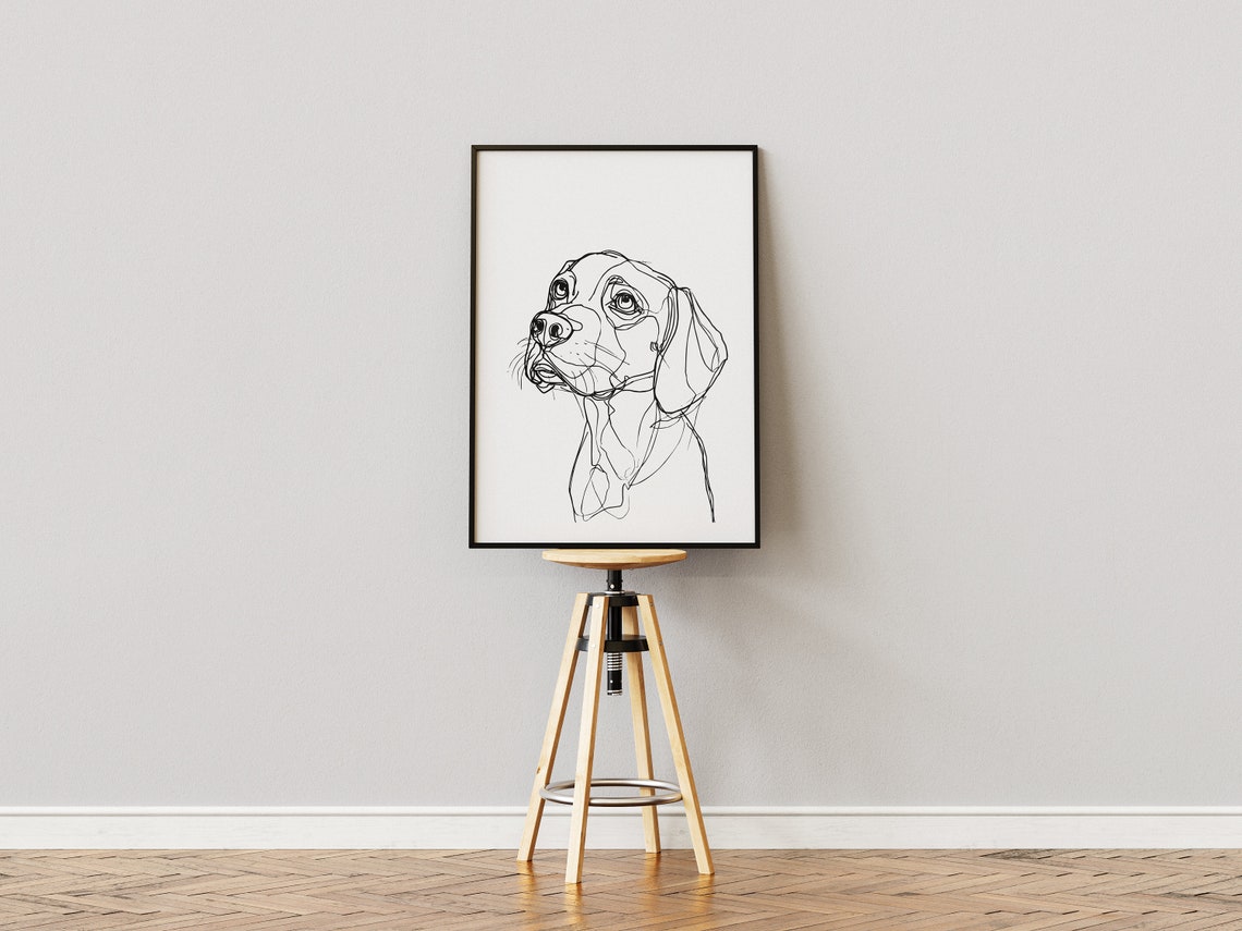 Beagle Head Gazing Upward Soulful Expressive Sketch Line Art Poster - Image 3