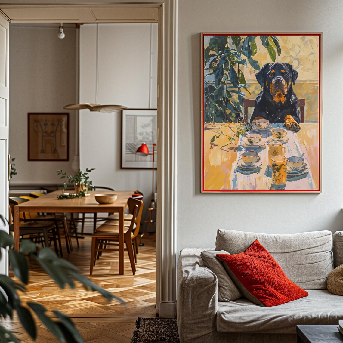 Retro Rottweiler Coffee Illustration Poster, Vintage Kitchen Decor - Image 2