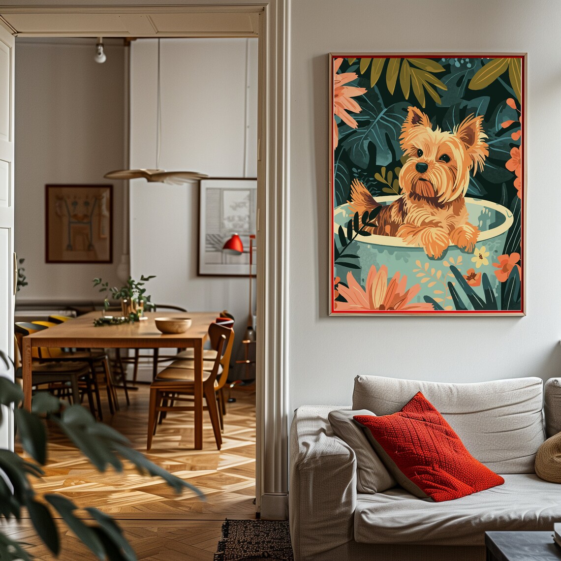 Yorkie Wall Art, Boho Tropical Botanical Poster - Image 2