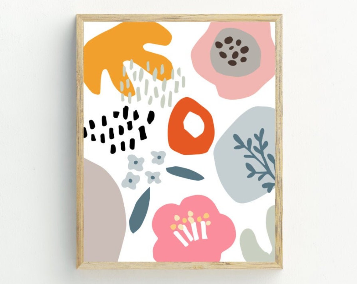 Colorful Abstract Floral Collage Modern Boho Botanical Wall Art Print
