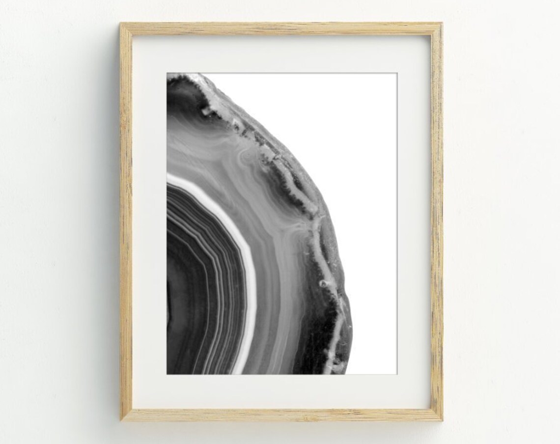 Geode Slice Minimalist Black and White Art Print