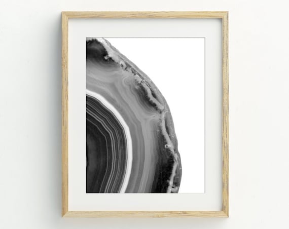 Geode Slice Minimalist Black and White Art Print