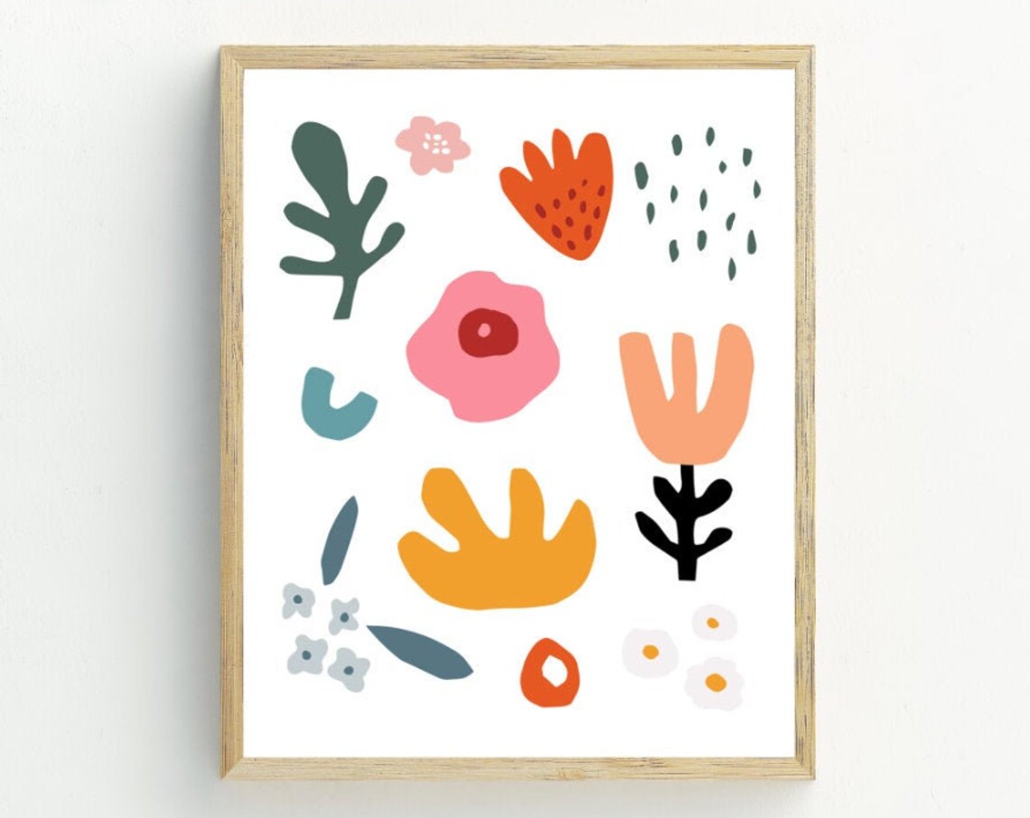 Matisse Inspired Colorful Abstract Flowers Modern Floral Cut Out Wall Art