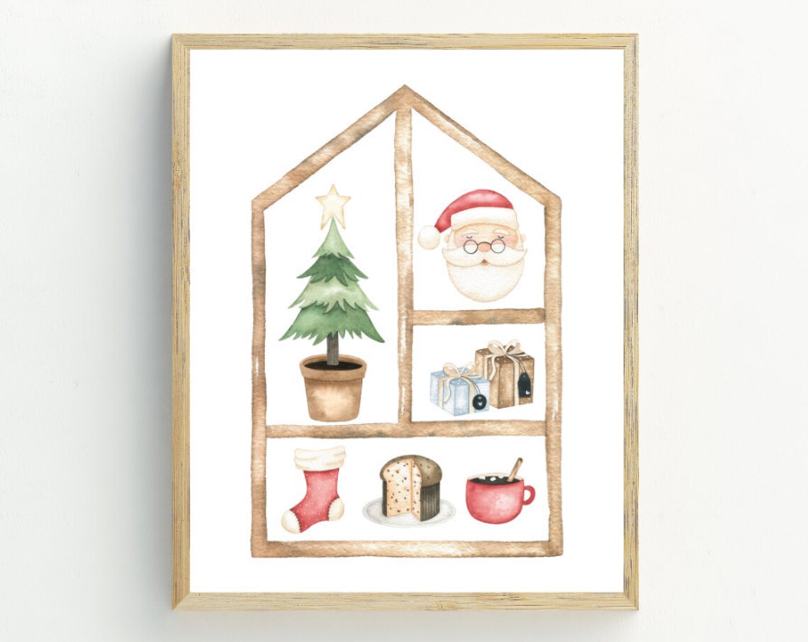 Christmas Tree Santa Stocking Gift Art Print