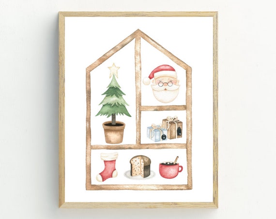 Christmas Tree Santa Stocking Gift Art Print