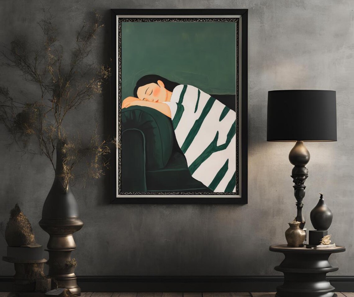 Emerald Green Abstract Woman Resting Minimalist Modern Art Poster - Image 2