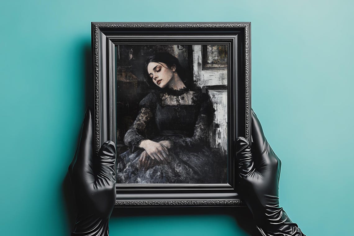 Victorian Art Elegant Woman In Black Dress Gothic Minimalist Wall Art Gift For Her - Image 2