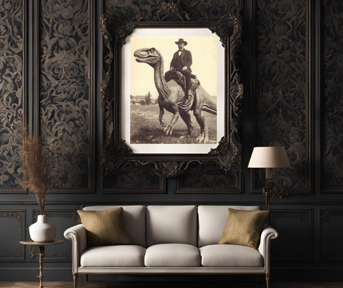 Dinosaur Cowboy Vintage Gothic Western Art Print - Image 3