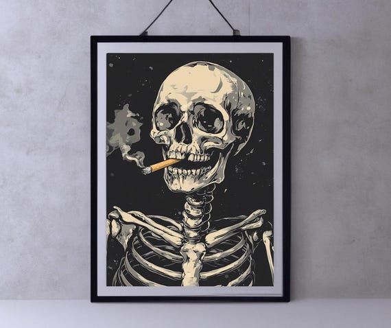 Van Gogh Print Skull Of A Skeleton With Burning Cigarette Moody Dark Academia Print Dark Wall Art Skull Art Print Gothic Wall Art