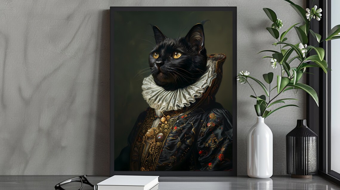 Gothic Black Cat in an Elizabethan Ruff Collar Aristocrat Portrait Poster
