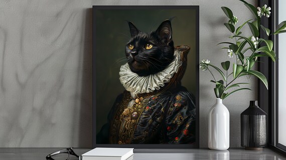 Gothic Black Cat in an Elizabethan Ruff Collar Aristocrat Portrait Poster