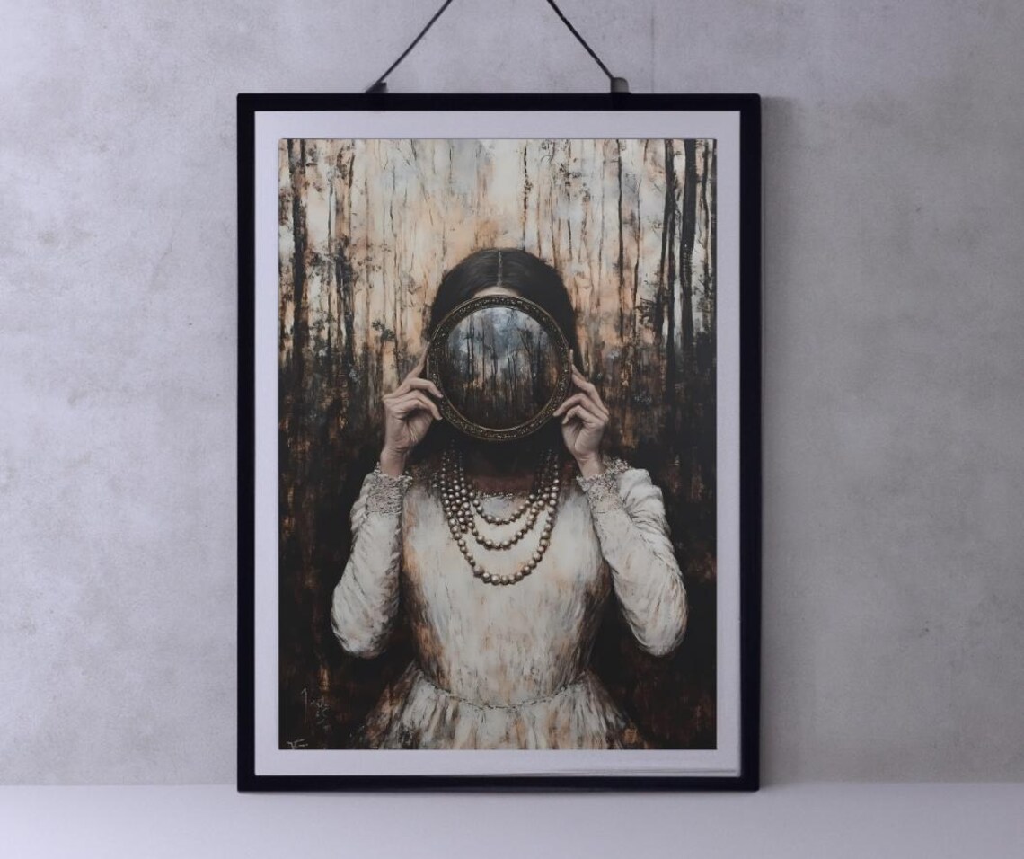 Mirror Witch Wall Art Victorian Art Poster Print Witchy Decor Dark Gothic Oil Painting Instant Dark Academia Goth