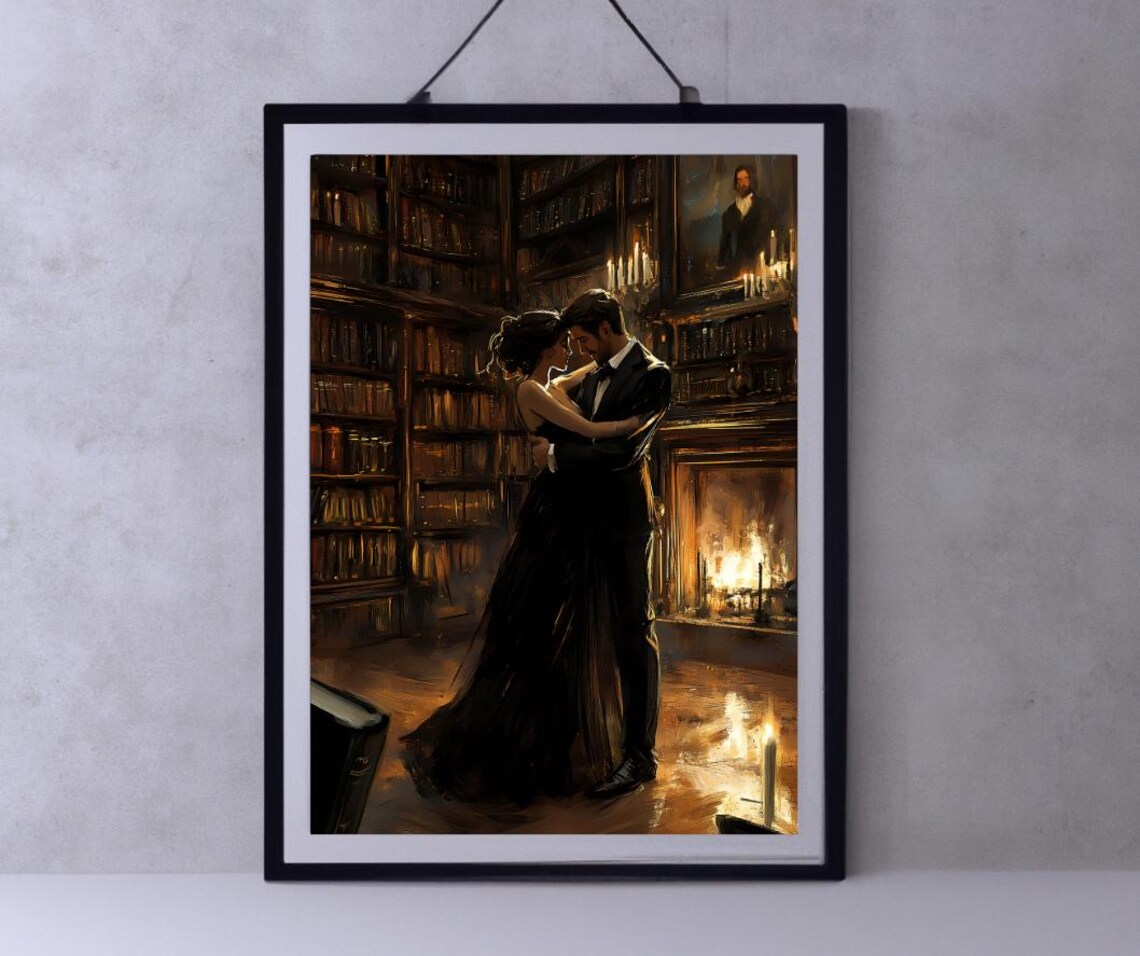Lovers in Library, Dark Academia Gothic Art Print